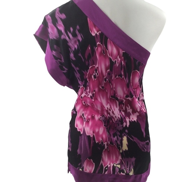 BEBE One Shoulder Silk Multicolor Blouse - Picture 8 of 14